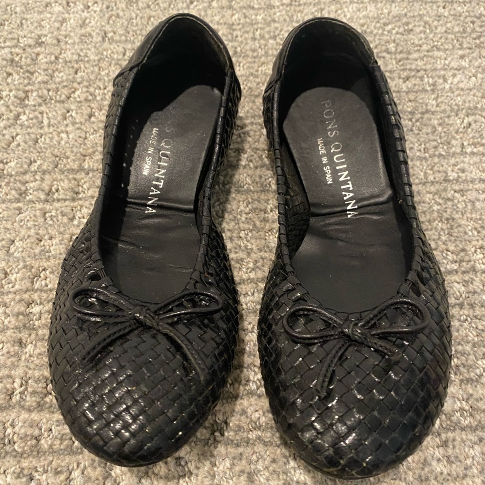Pons Quintana Black Woven Leather Ballet Flats